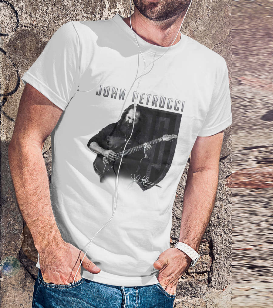 John Petrucci Guitarist Black And White Portrait With Signature T-Shirt