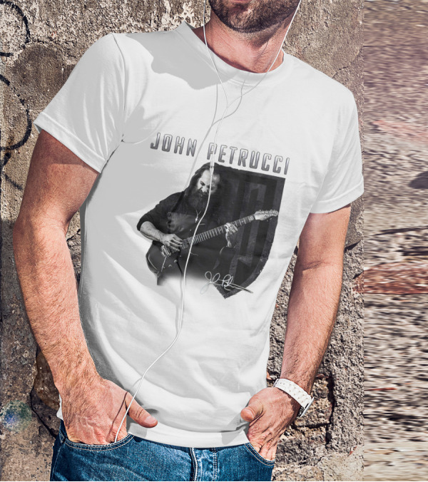John Petrucci Guitarist Black And White Portrait With Signature T-Shirt