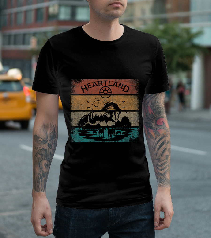 Heartland Horse Silhouette Retro Sunset Scene T-Shirt