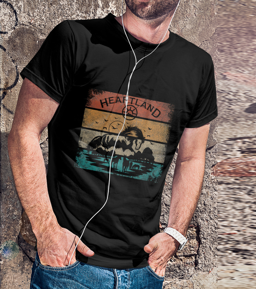 Heartland Horse Silhouette Retro Sunset Scene T-Shirt
