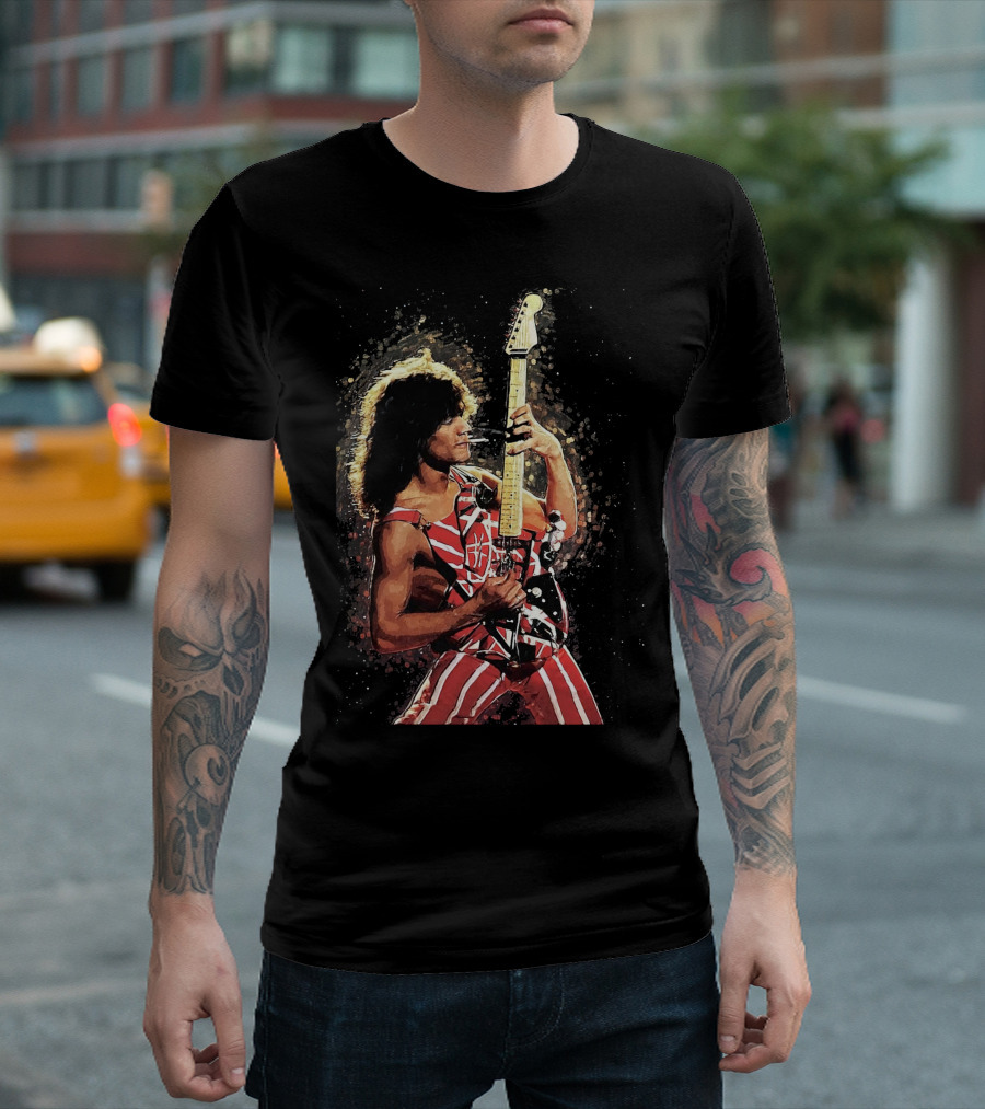 Guitar Legend Iconic Pose Rock Star Stripes T-Shirt