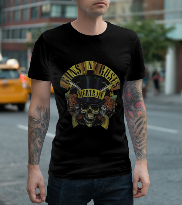 Guns N' Roses Nightrain Skull Roses Top Hat T-Shirt