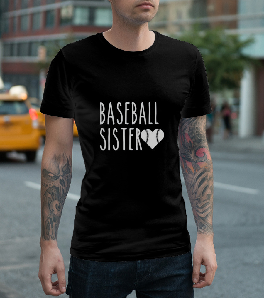 Baseball Sister Heart Baseball Stitch Heart T-Shirt