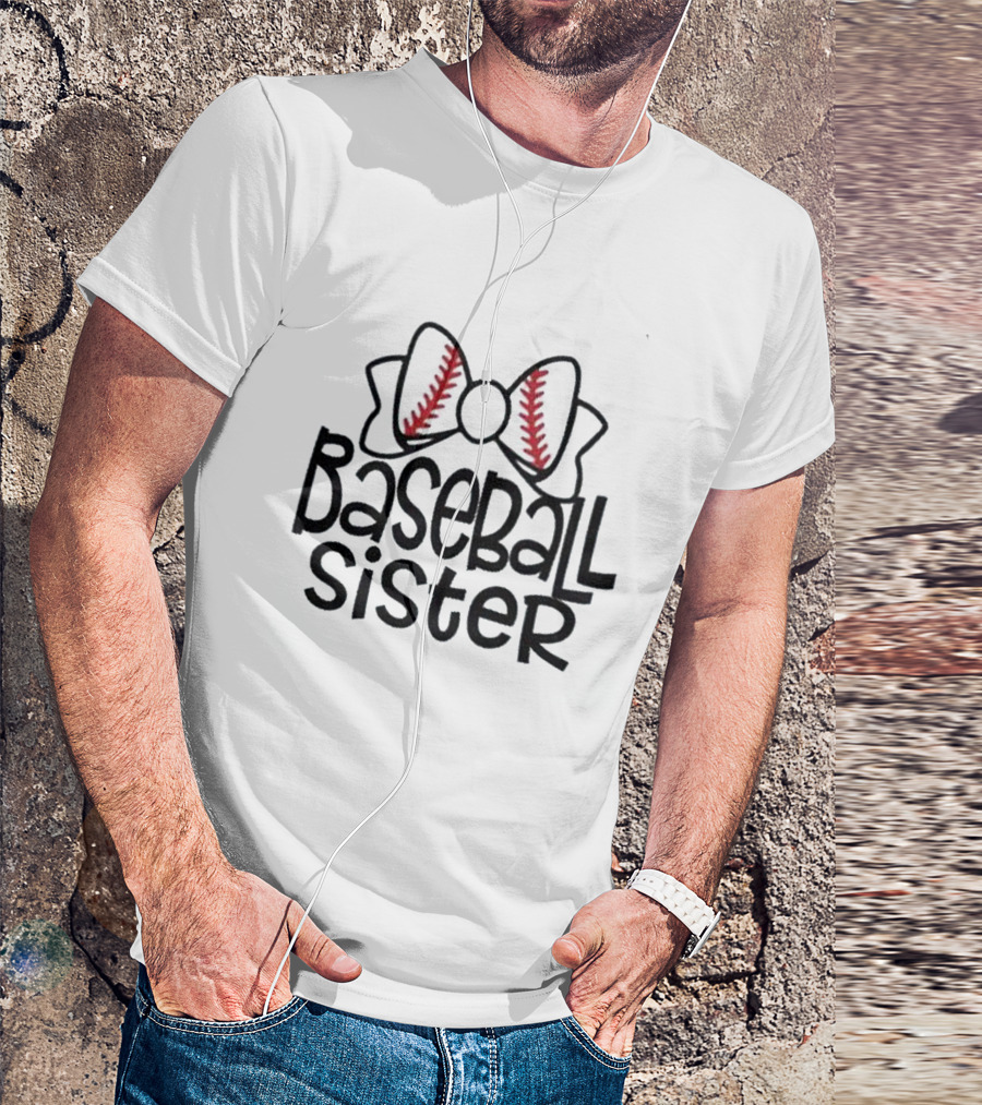 Baseball Sister With Baseball-Themed Bow T-Shirt