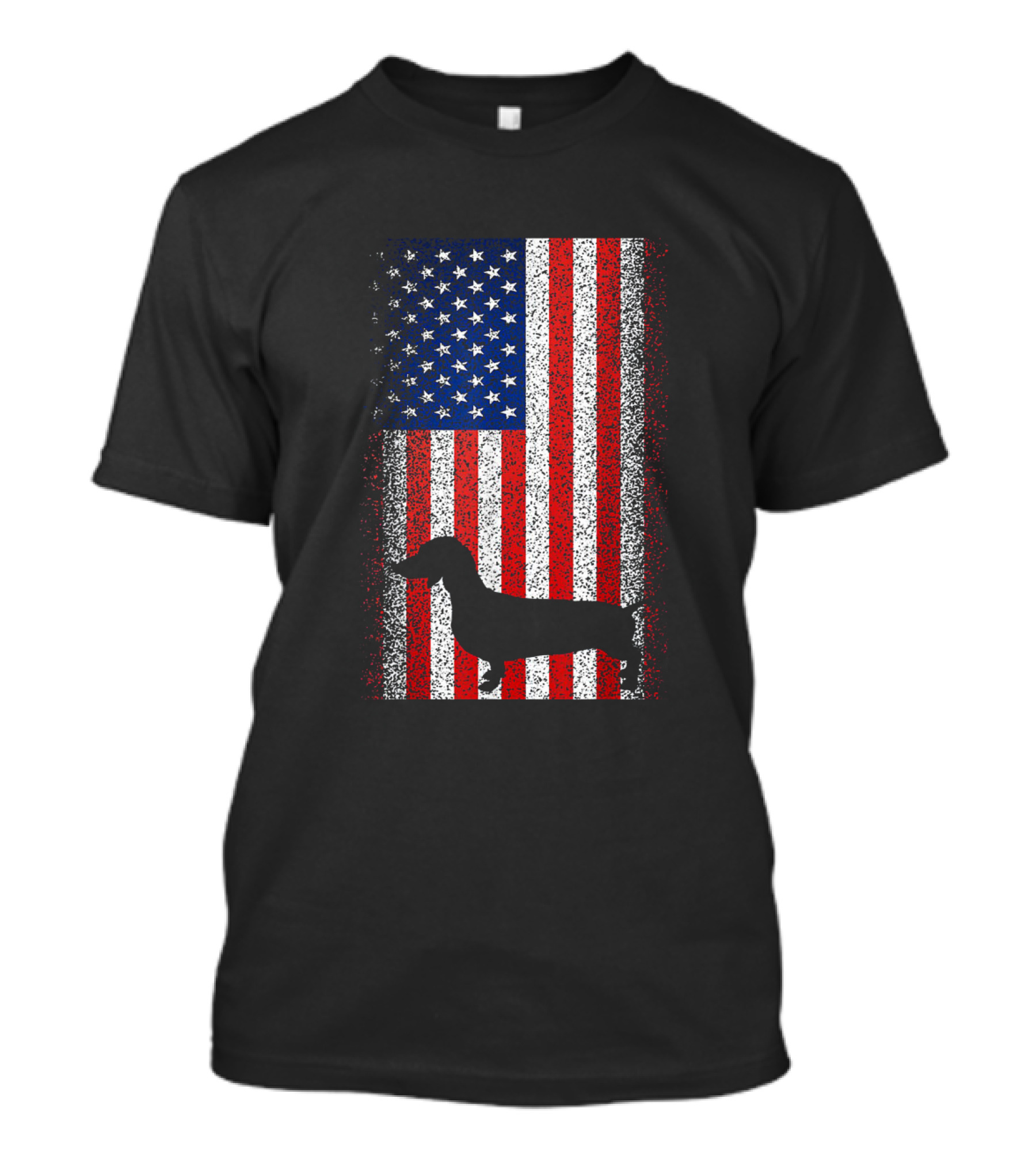 Vintage Dachshund Silhouette Over American Flag Patriotic 4th Of July T-Shirt
