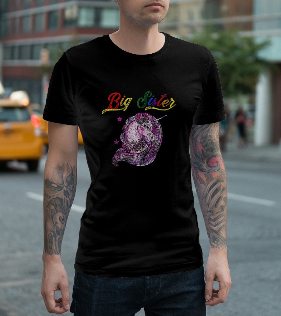 Big Sister Unicorn Colorful Magenta Girl T-Shirt