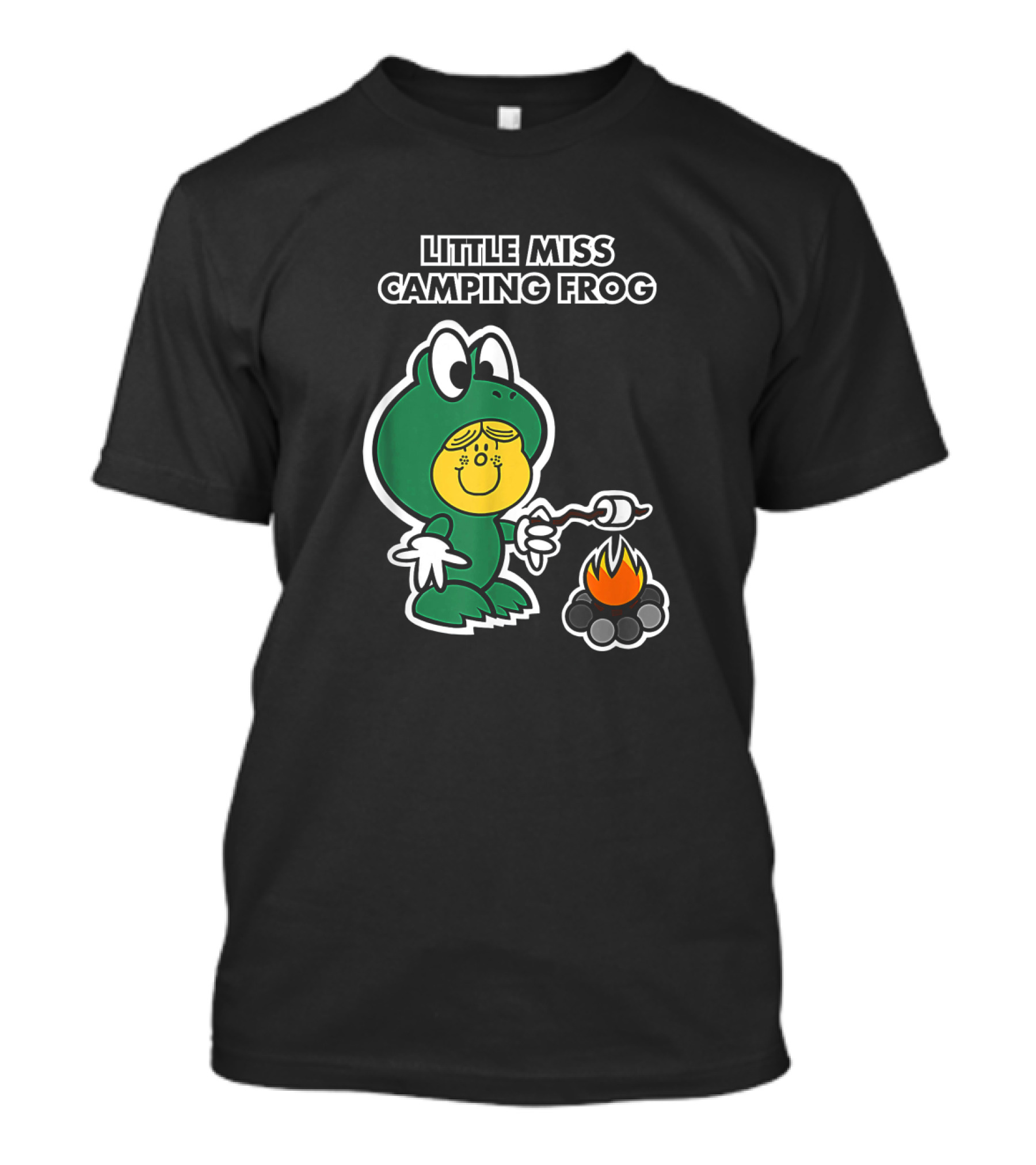 Little Miss Camping Frog Campfire Marshmallow Roasting T-Shirt