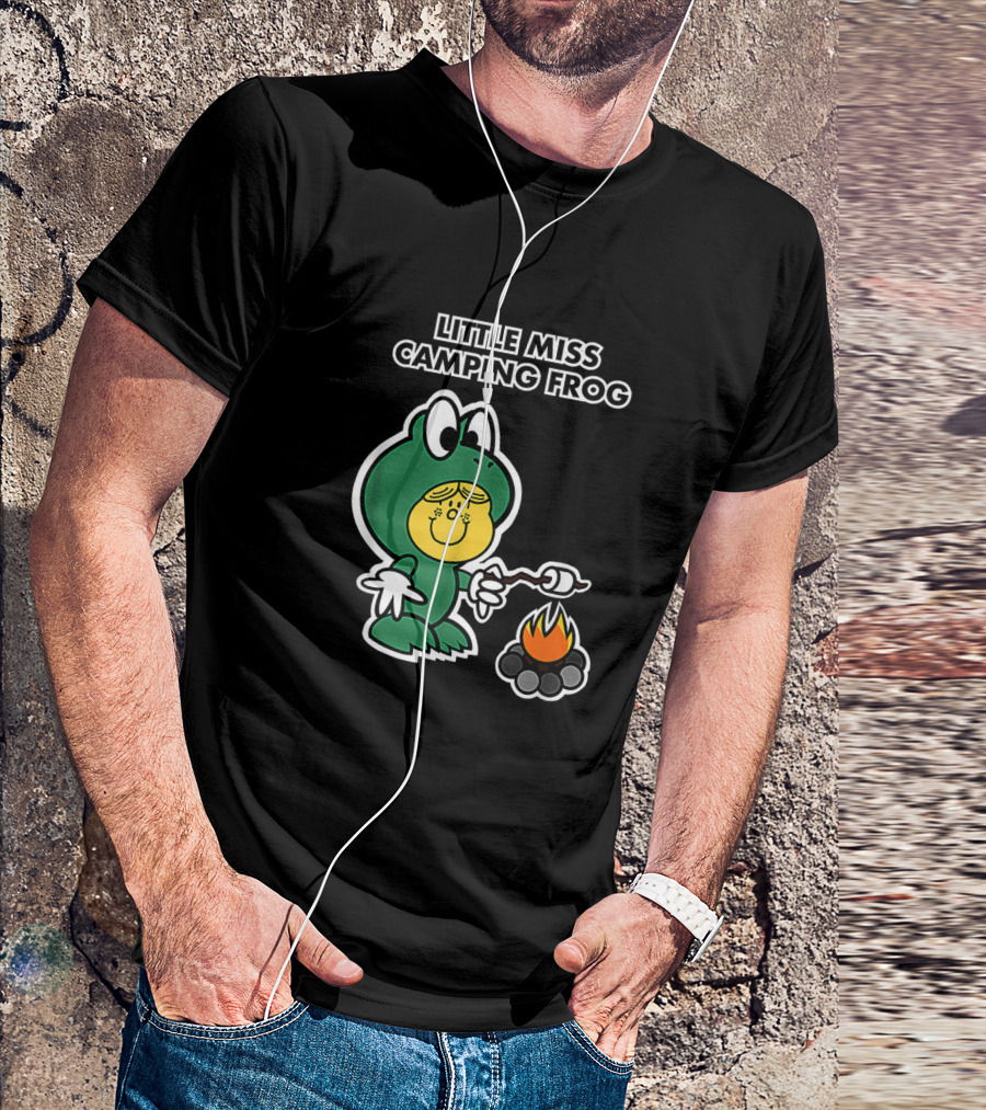 Little Miss Camping Frog Campfire Marshmallow Roasting T-Shirt