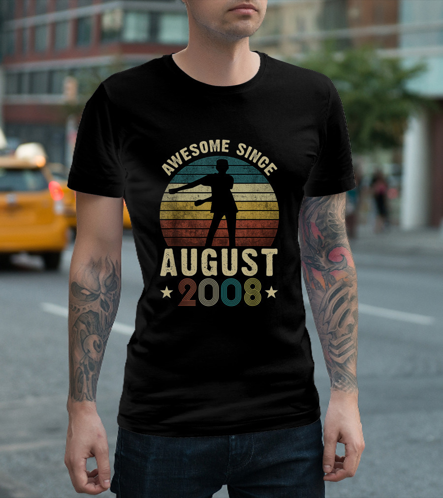 Awesome Since August 2008 Vintage Floss Birthday 11th Celebration with Retro Stripes T-Shirt