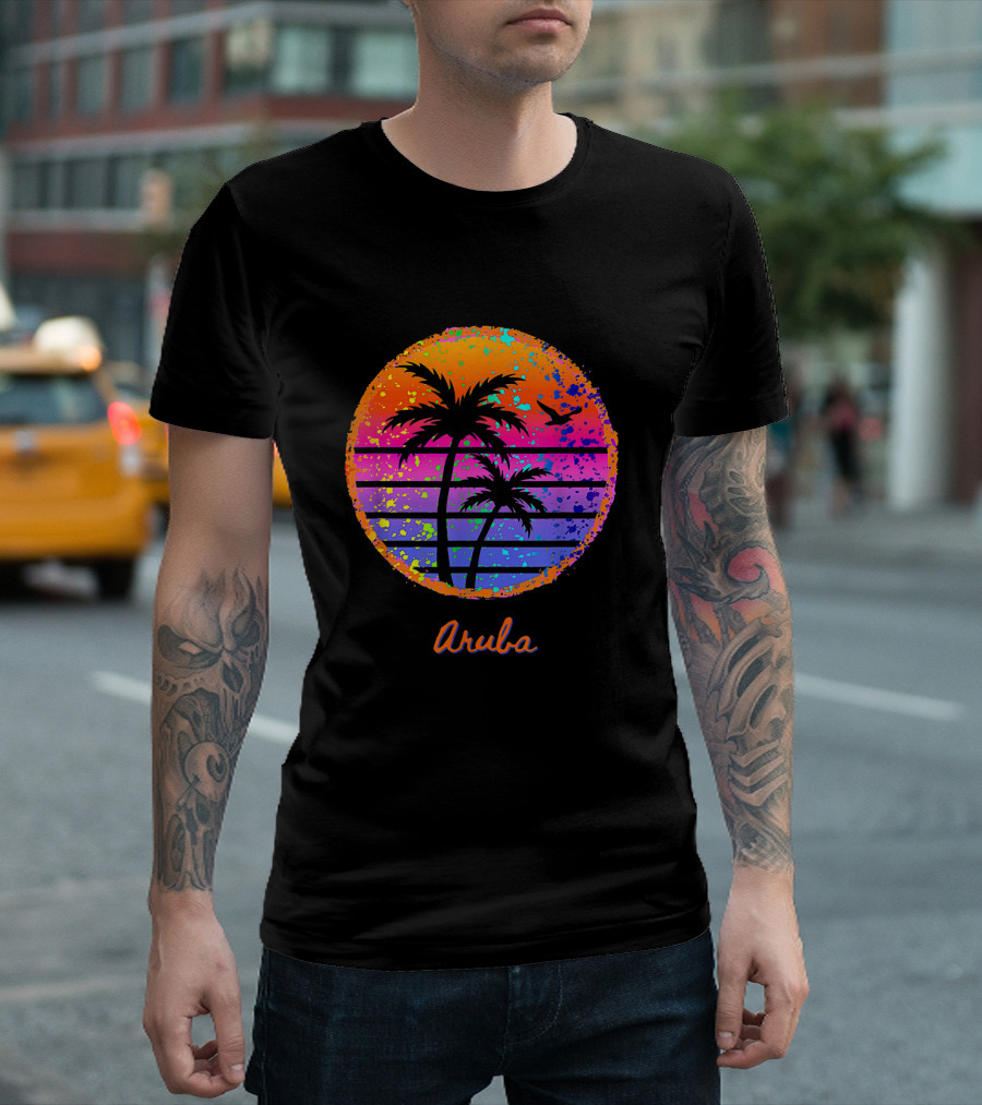 Aruba Palm Tree Tropical Sunset Family Vacation T-Shirt