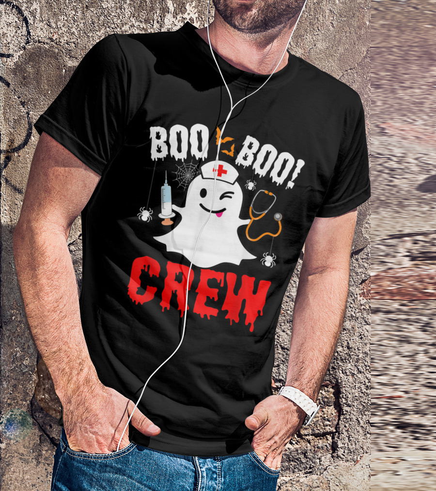 Boo Boo Crew Nurse Ghost Halloween Spiders Bats Stethoscope T-Shirt