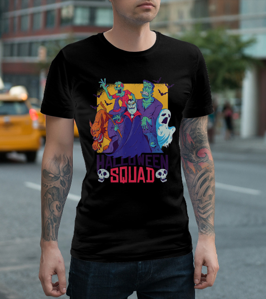 Halloween Squad Vampire Werewolf Ghost Witch Monster Group T-Shirt