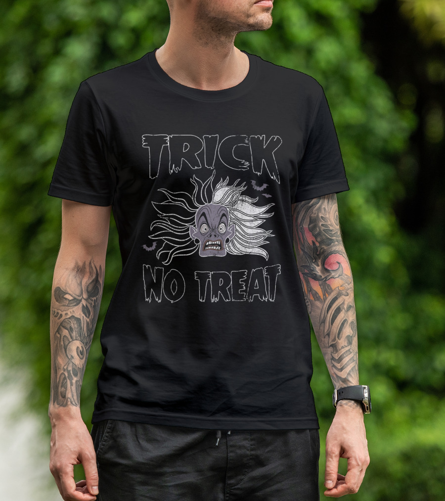 Trick No Treat Spooky Ghost Face With Flying Bats T-Shirt