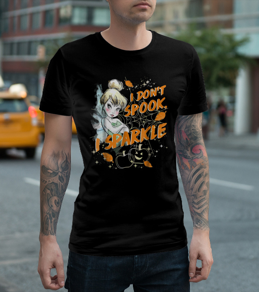 Tinkerbell I Don't Spook I Sparkle Halloween Pumpkin Leaves T-Shirt