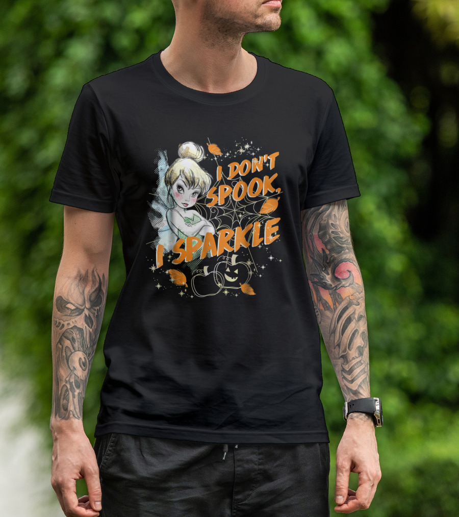 Tinkerbell I Don't Spook I Sparkle Halloween Pumpkin Leaves T-Shirt