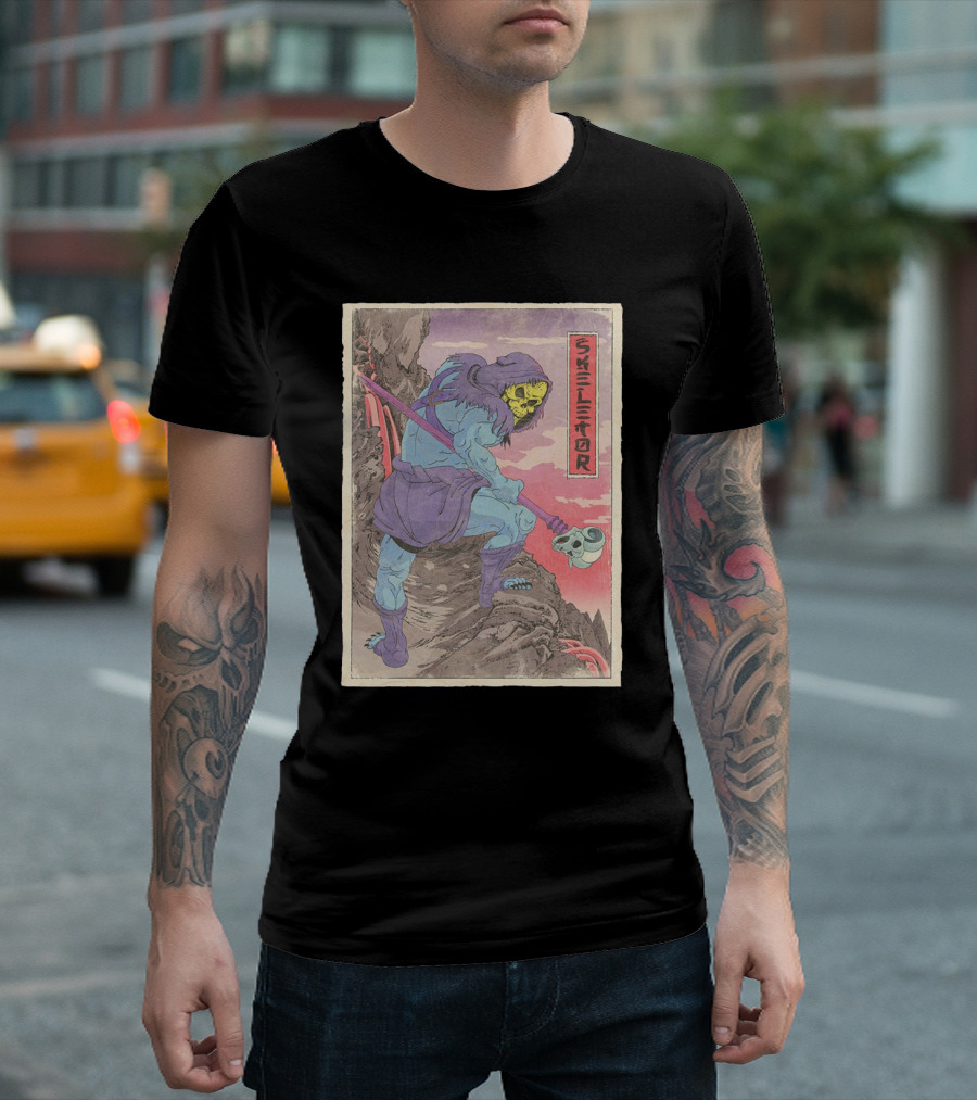 Skeletor Retro Vintage Style Art Print with Skull Staff and Hooded Figure T-Shirt