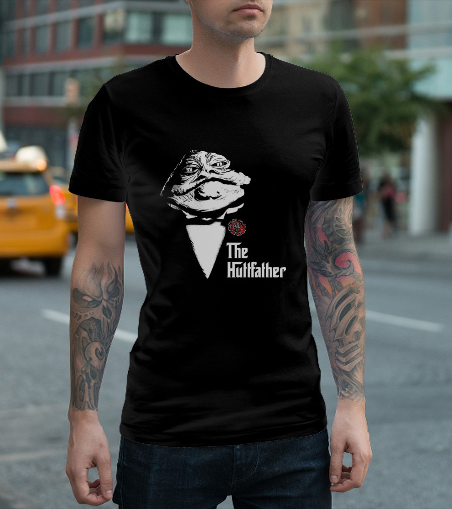 The Huttfather Parody Featuring Iconic Mobster Imagery and Star Wars Character Jabba the Hutt T-Shirt