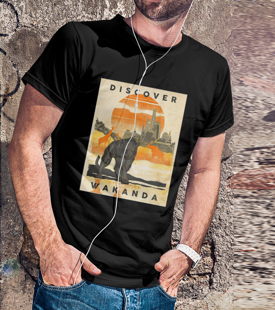 Discover Wakanda Panther And Futuristic Cityscape With Sunset T-Shirt