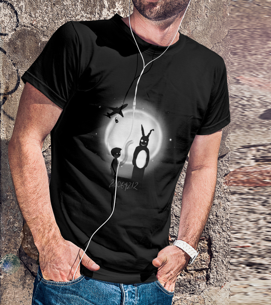 Donnie In Limbo 28064212 Dark Rabbit And Airplane Silhouette Against Moon T-Shirt