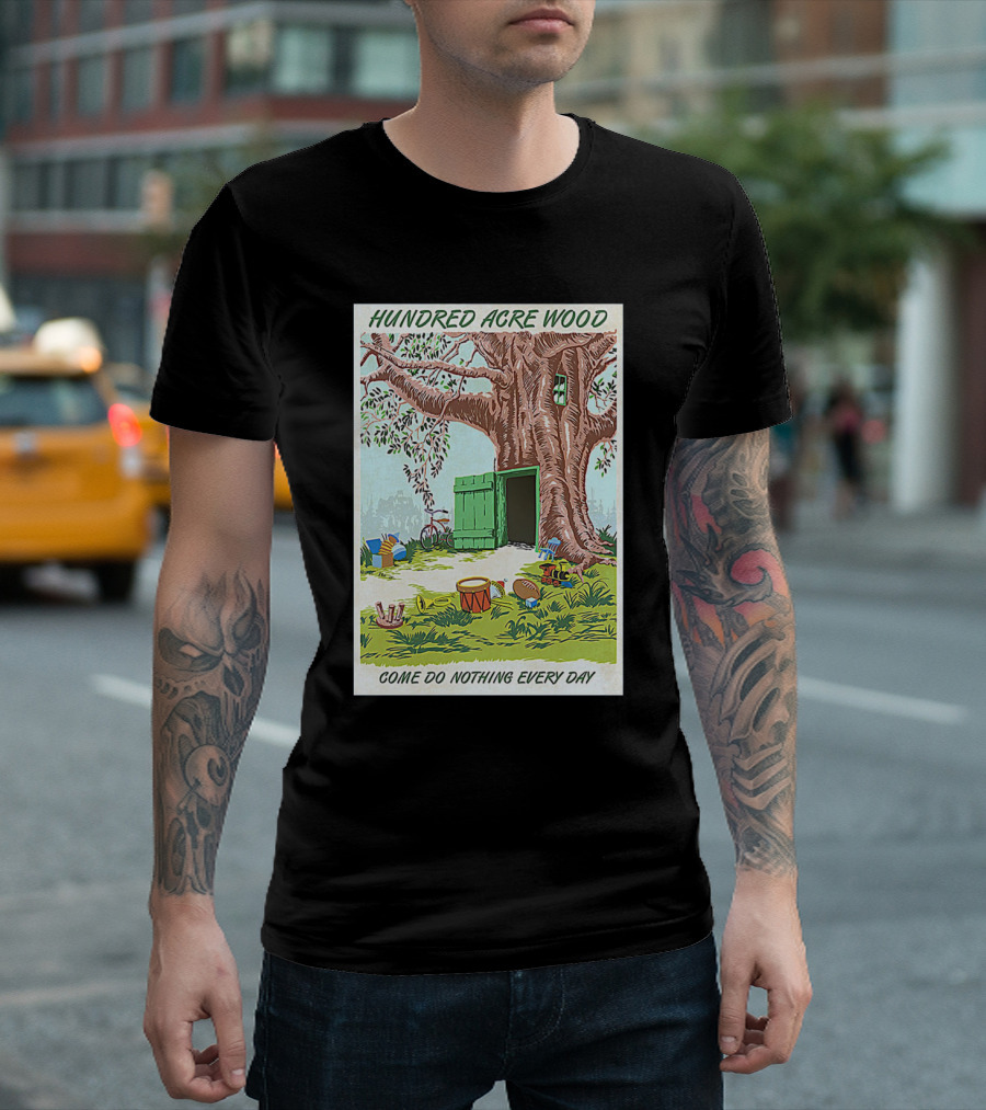 Hundred Acre Wood Come Do Nothing Every Day Vintage Tree Scene T-Shirt