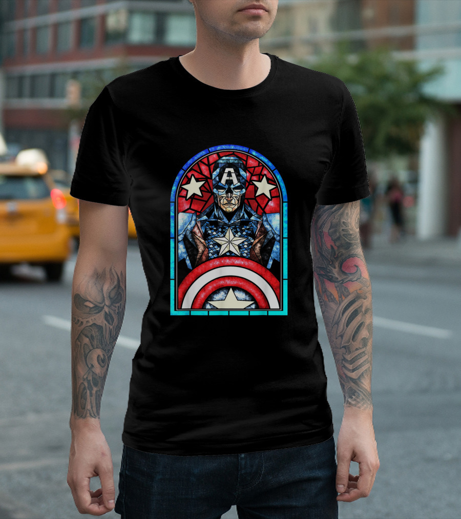 Captain America Avengers Stained Glass Memorial Window T-Shirt
