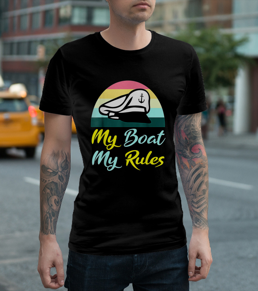 My Boat My Rules Sailor Captain Hat with Anchor Icon Retro Colors T-Shirt