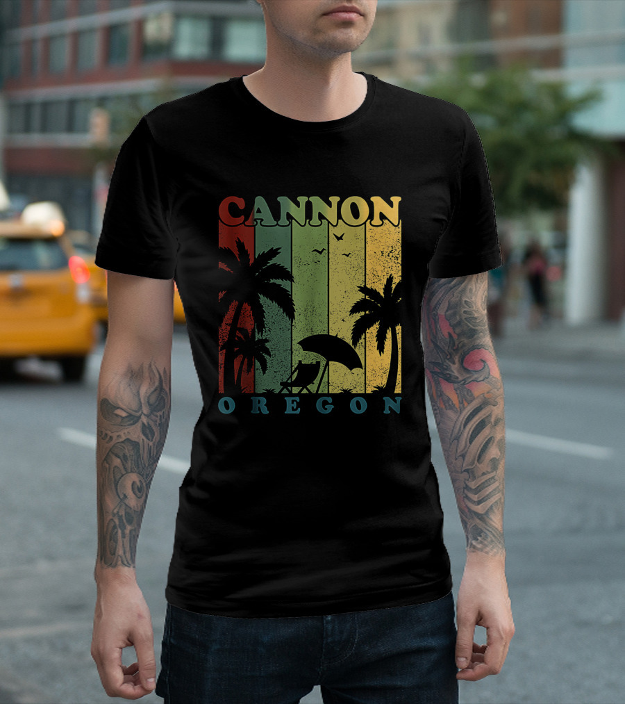 Cannon Beach Oregon Summer Vacation Landscape with Palm Trees and Sunset T-Shirt