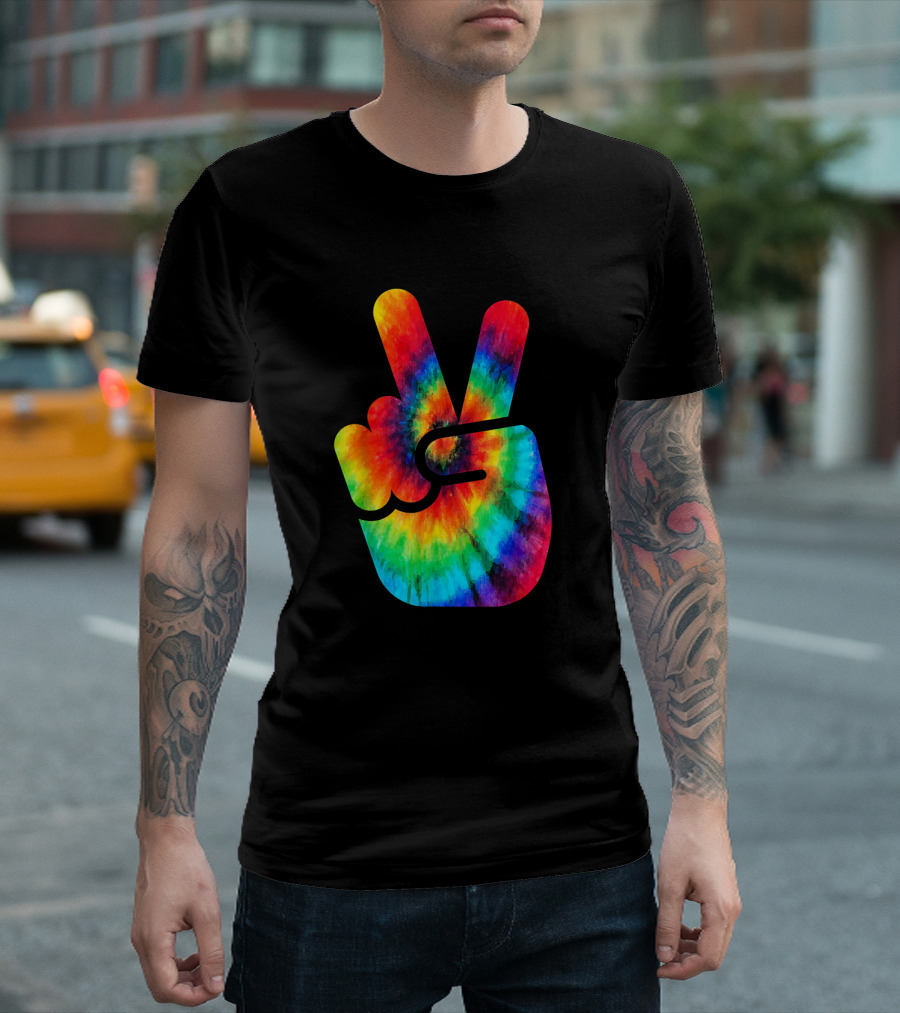Peace Hand Symbol Rainbow Tie Dye T-Shirt