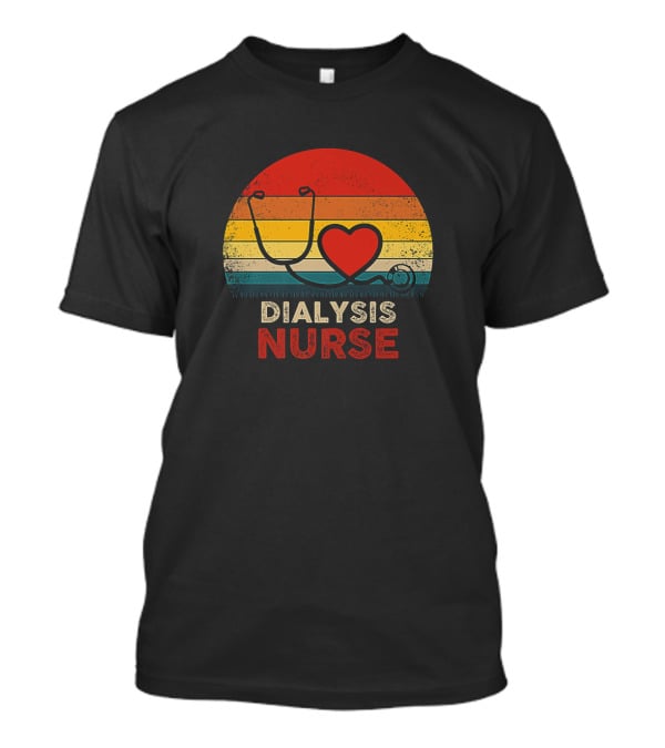 Dialysis Nurse Vintage Heart Stethoscope Sunset Stripes T-Shirt