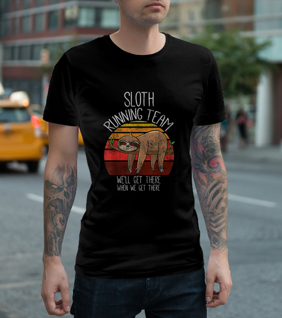 Funny Sloth Running Team Vintage Kids We'll Get There When We Get There T-Shirt