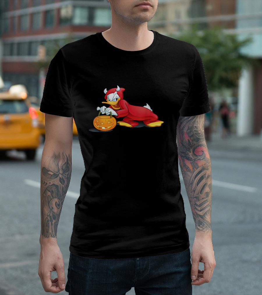 Donald Duck Devil Halloween Costume with Pumpkin Basket T-Shirt