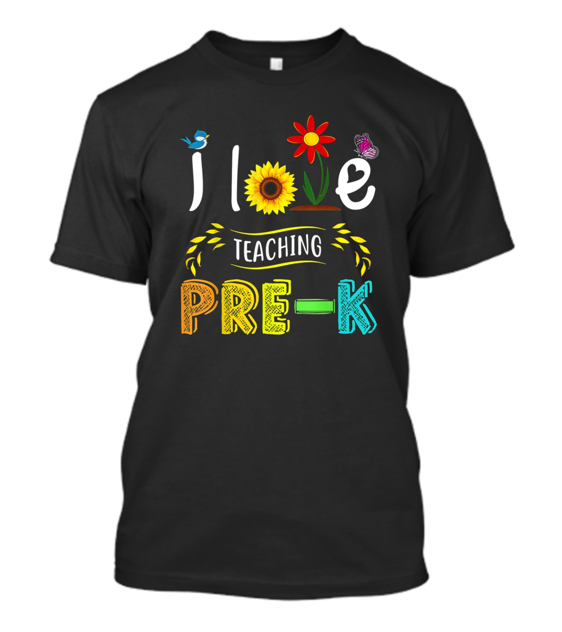 Teaching Pre-K With Love Sunflower Flower Bird Butterfly T-Shirt