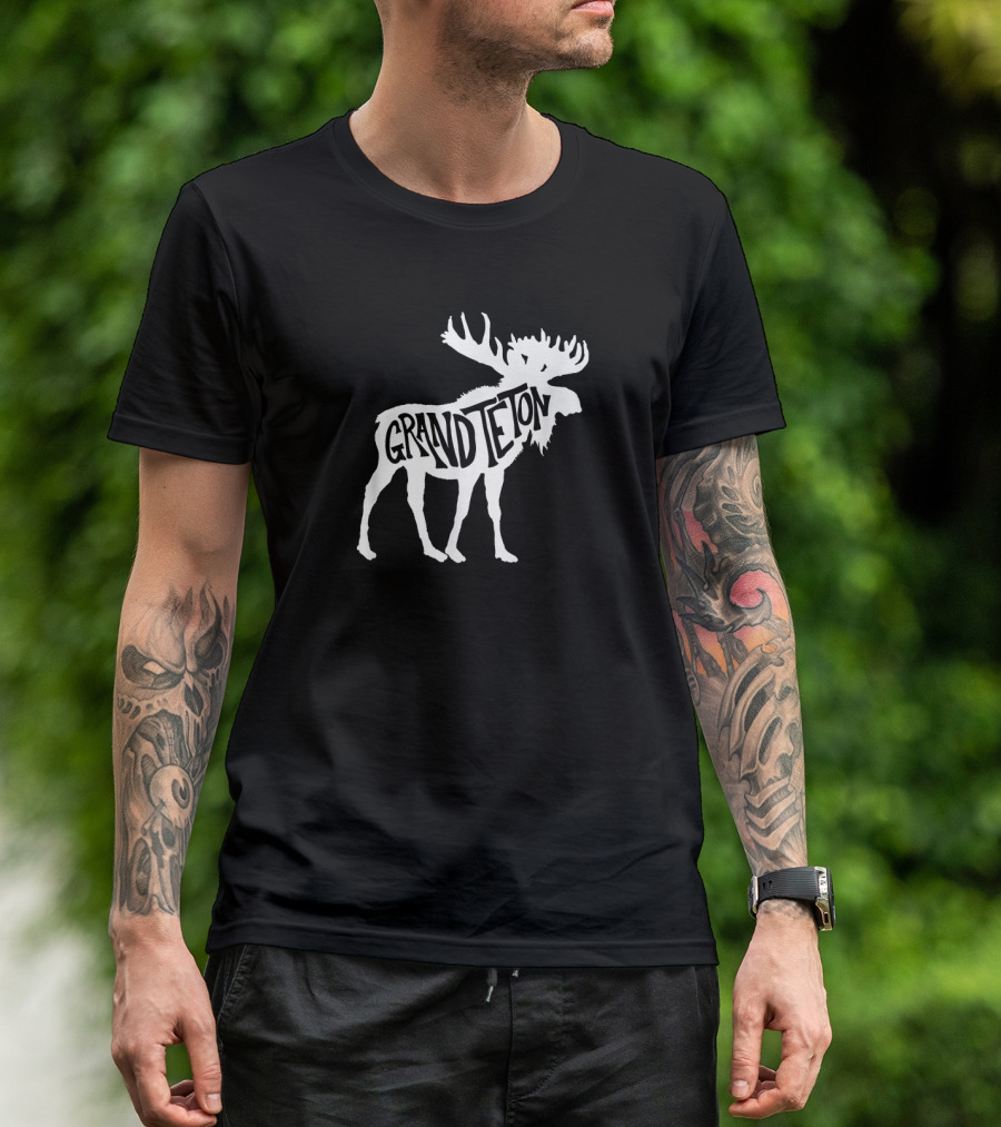 Grand Teton Moose Silhouette Typography Wildlife T-Shirt