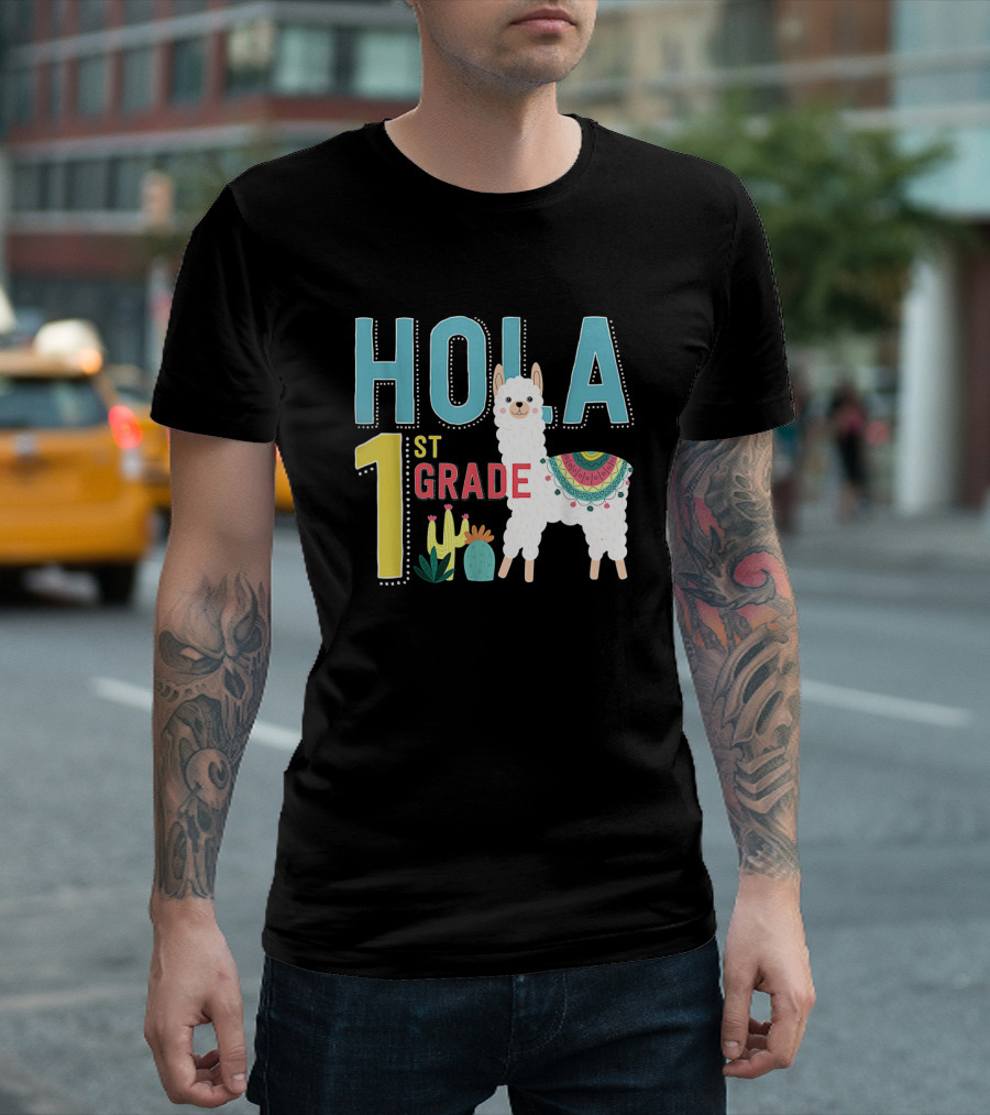 HOLA First Grade Llama Cactus Theme Educational ESL Teachers T-Shirt