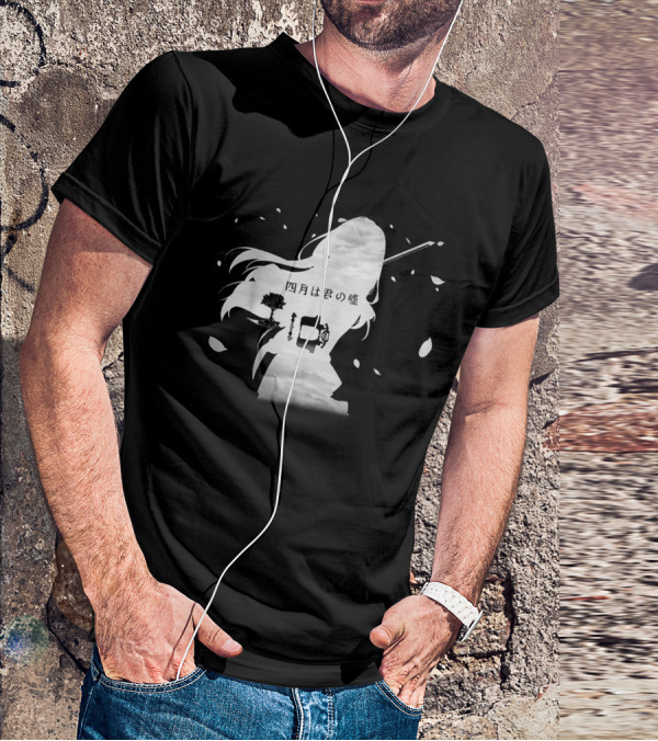 Your Lie In April Anime Piano And Violin Silhouette With Tree And Clouds T-Shirt