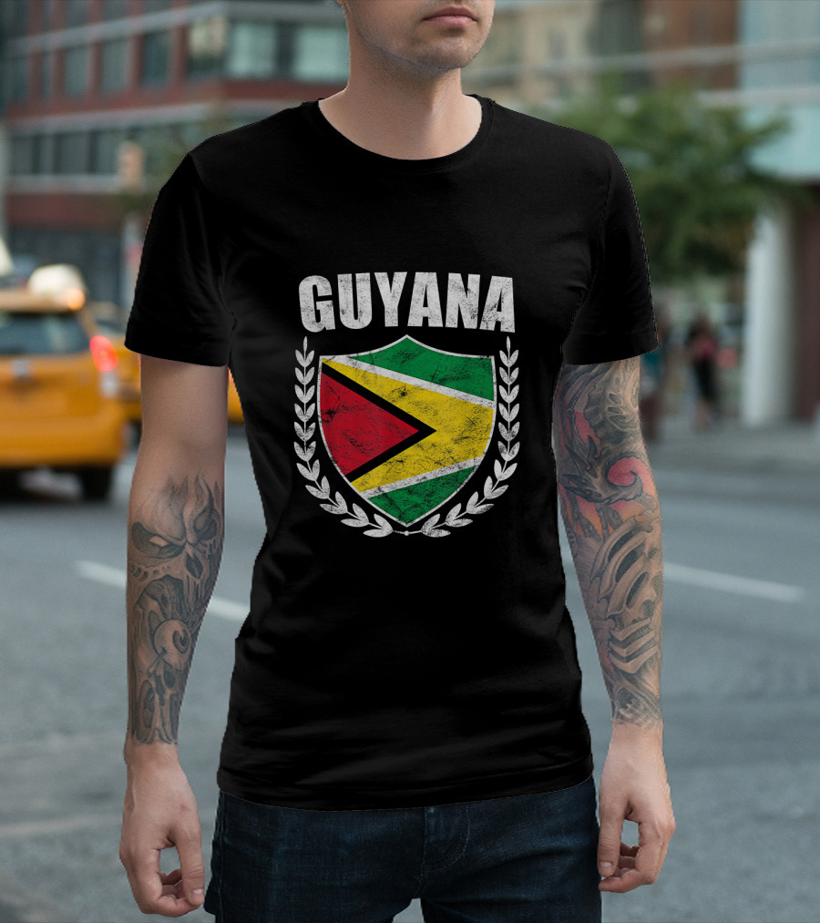Guyana Flag Crest Emblem with Laurel Wreath T-Shirt