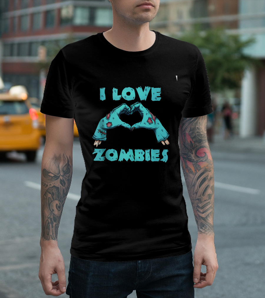 I Love Zombies Halloween Horror Funny Zombie Heart Hand Gesture T-Shirt