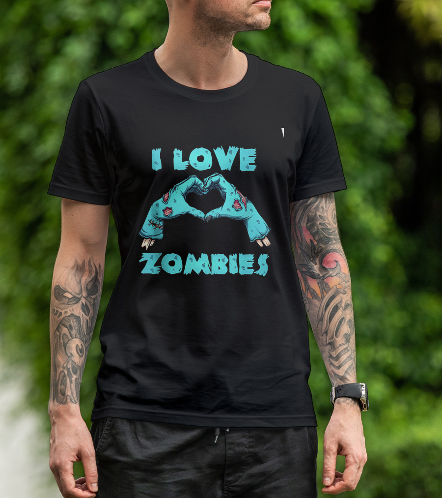 I Love Zombies Halloween Horror Funny Zombie Heart Hand Gesture T-Shirt