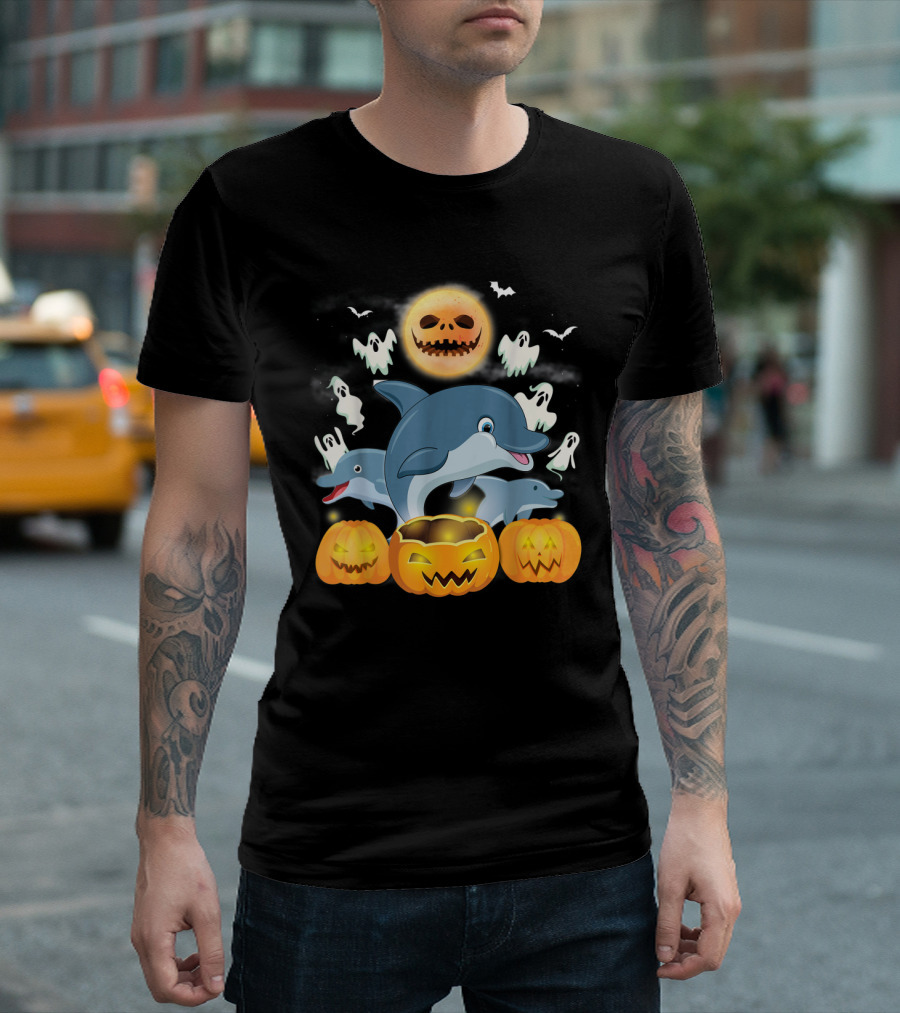 Team Dolphins Halloween Adventure Pumpkin Ghost Moon Bat Fun T-Shirt