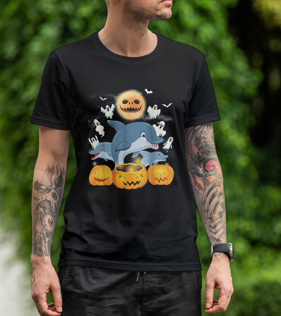 Team Dolphins Halloween Adventure Pumpkin Ghost Moon Bat Fun T-Shirt