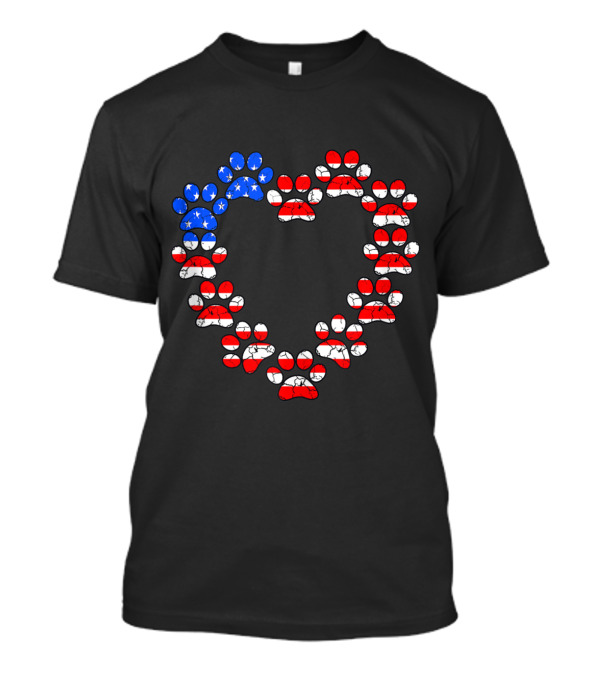 USA Flag Cat Dog Paw Prints Heart Animal Lover Patriotic Emblem T-Shirt