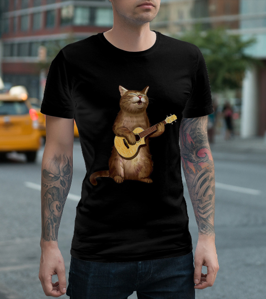 Cat Lovers Funny Cat Playing Ukulele T-Shirt