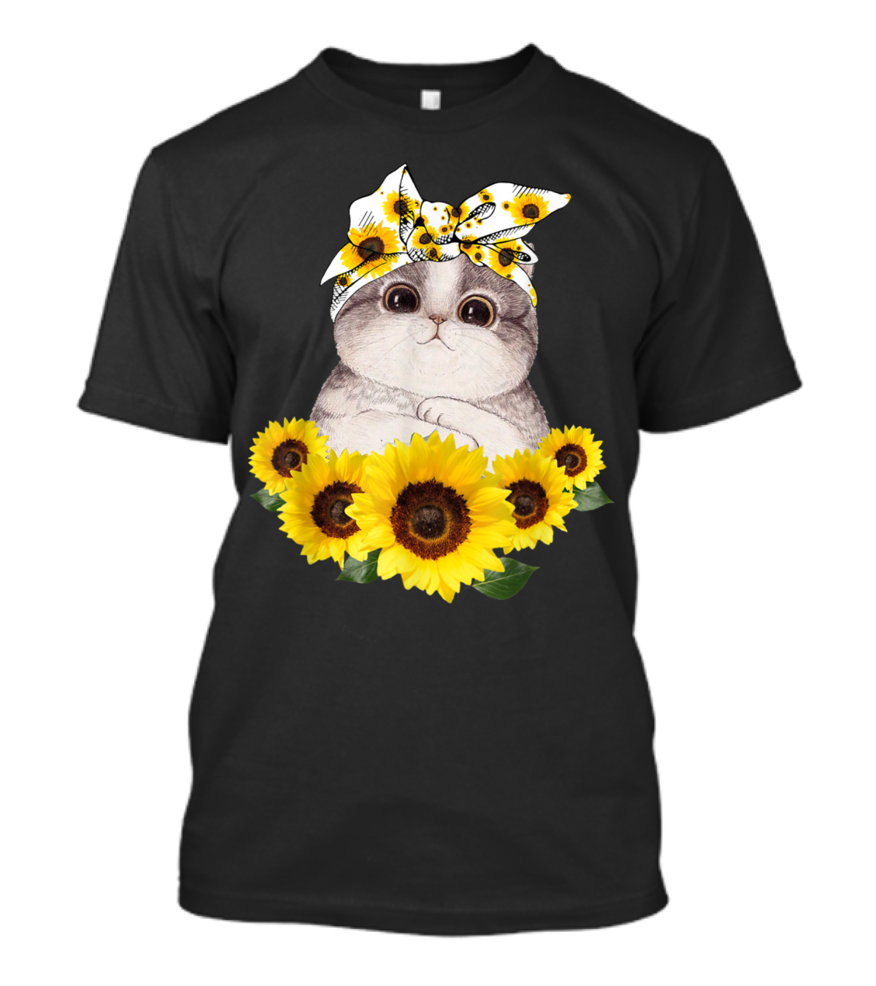 Sunflower Cat Headband Adorable Cats Lovers T-Shirt 