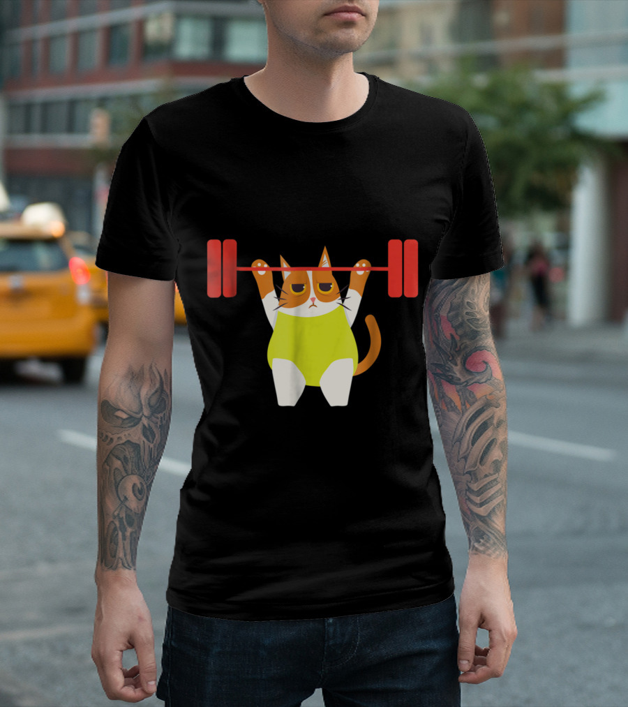 Playful Cat Weight Lifting Gym Humor for Fitness and Cat Lovers T-Shirt