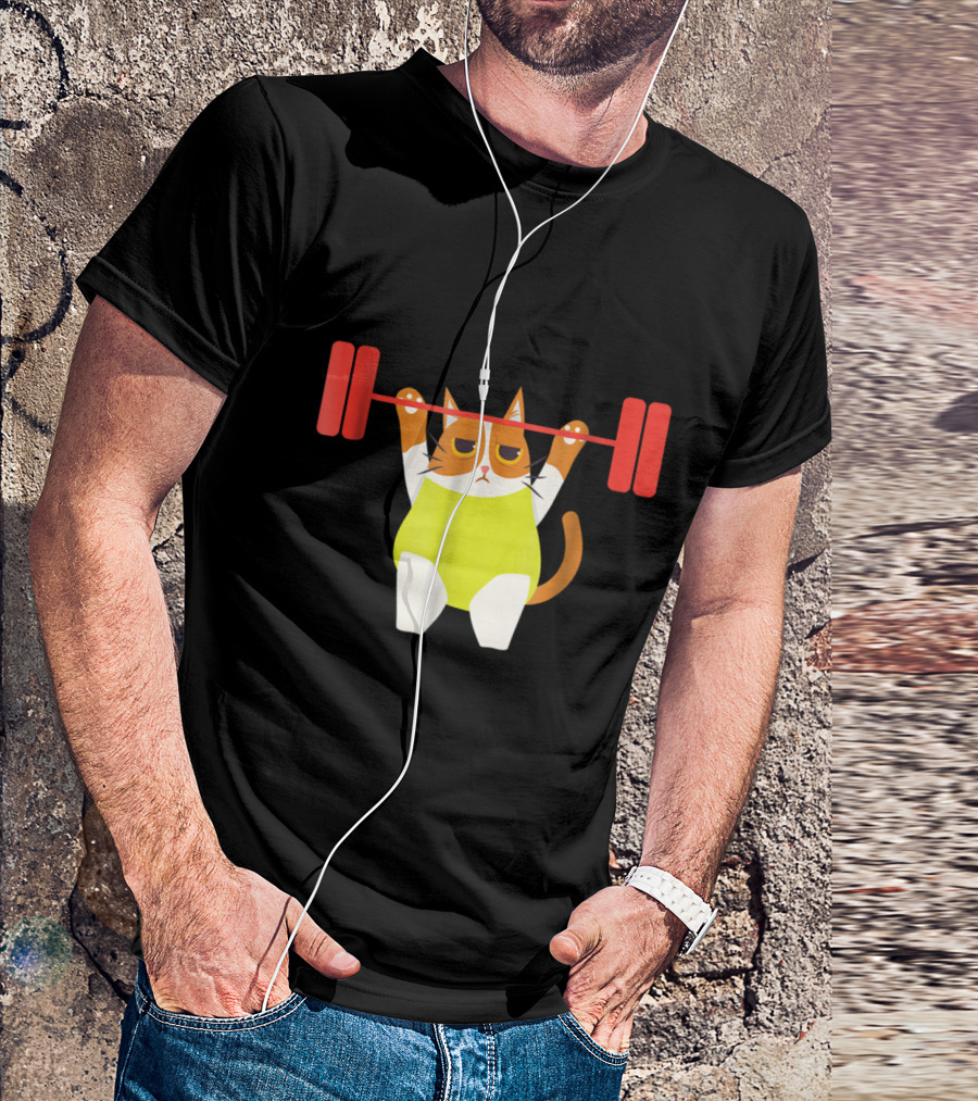 Playful Cat Weight Lifting Gym Humor For Fitness And Cat Lovers T-Shirt