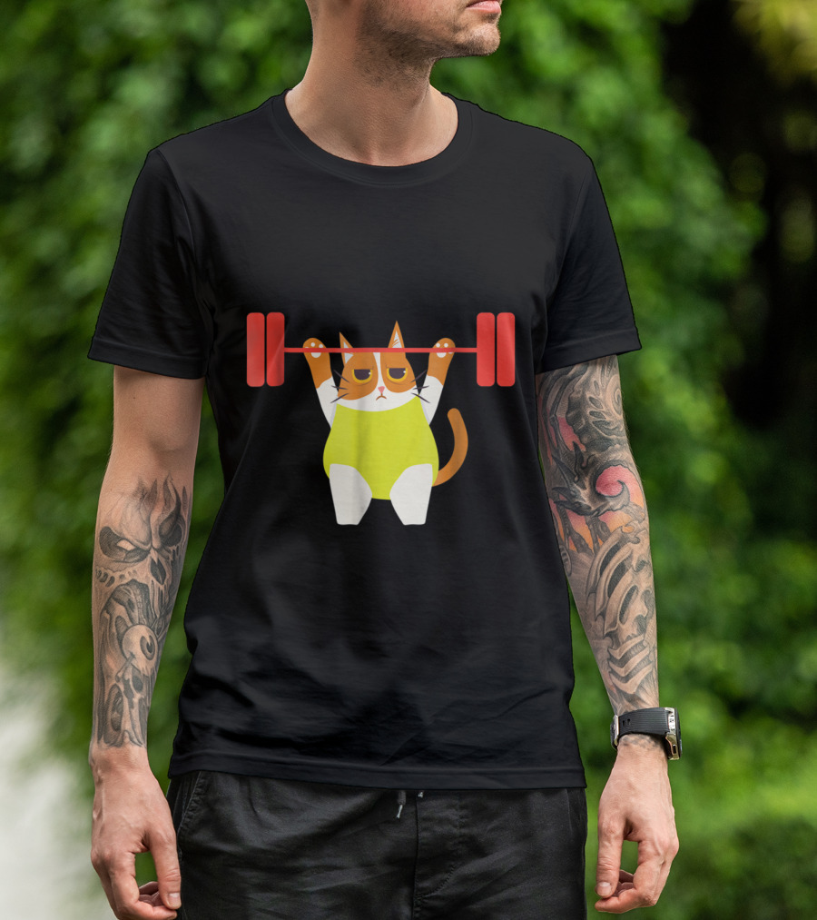 Playful Cat Weight Lifting Gym Humor For Fitness And Cat Lovers T-Shirt