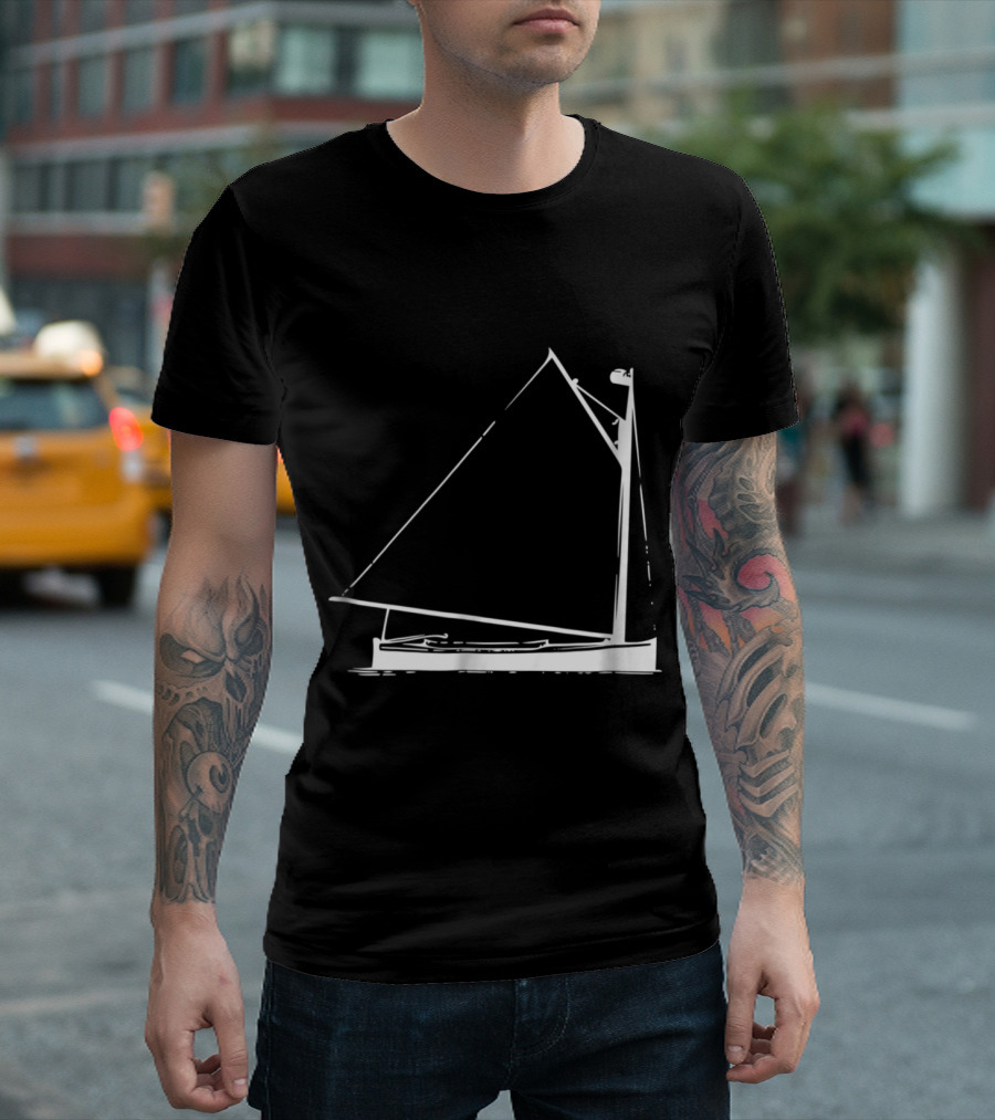 Classic Hand Drawn Cat Boat with Detailed Sailing Elements T-Shirt