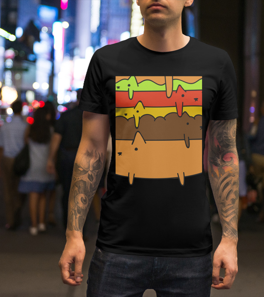 Cute Kawaii Cat Burger Layers Adorable Cheese Hamburger T-Shirt