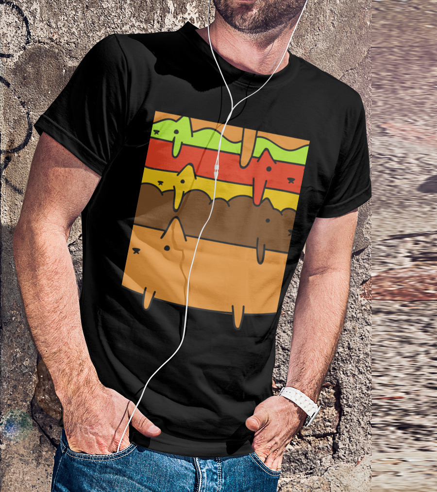Cute Kawaii Cat Burger Layers Adorable Cheese Hamburger T-Shirt