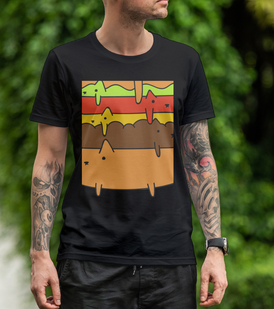 Cute Kawaii Cat Burger Layers Adorable Cheese Hamburger T-Shirt